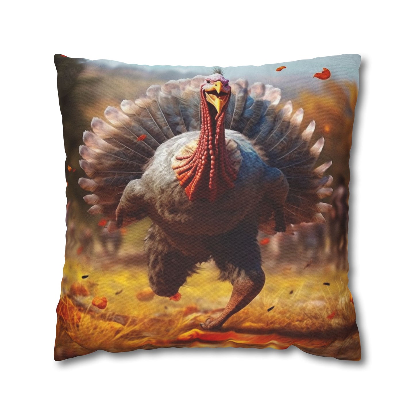 Thanksgiving Trot Turkey Run Athlete Sprint Racer Holiday Feast Dinner - Spun Polyester Square Pillow Case