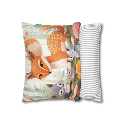 Cute Woodland Creatures Whimsical Animal Art Spun Polyester Square Pillow Case