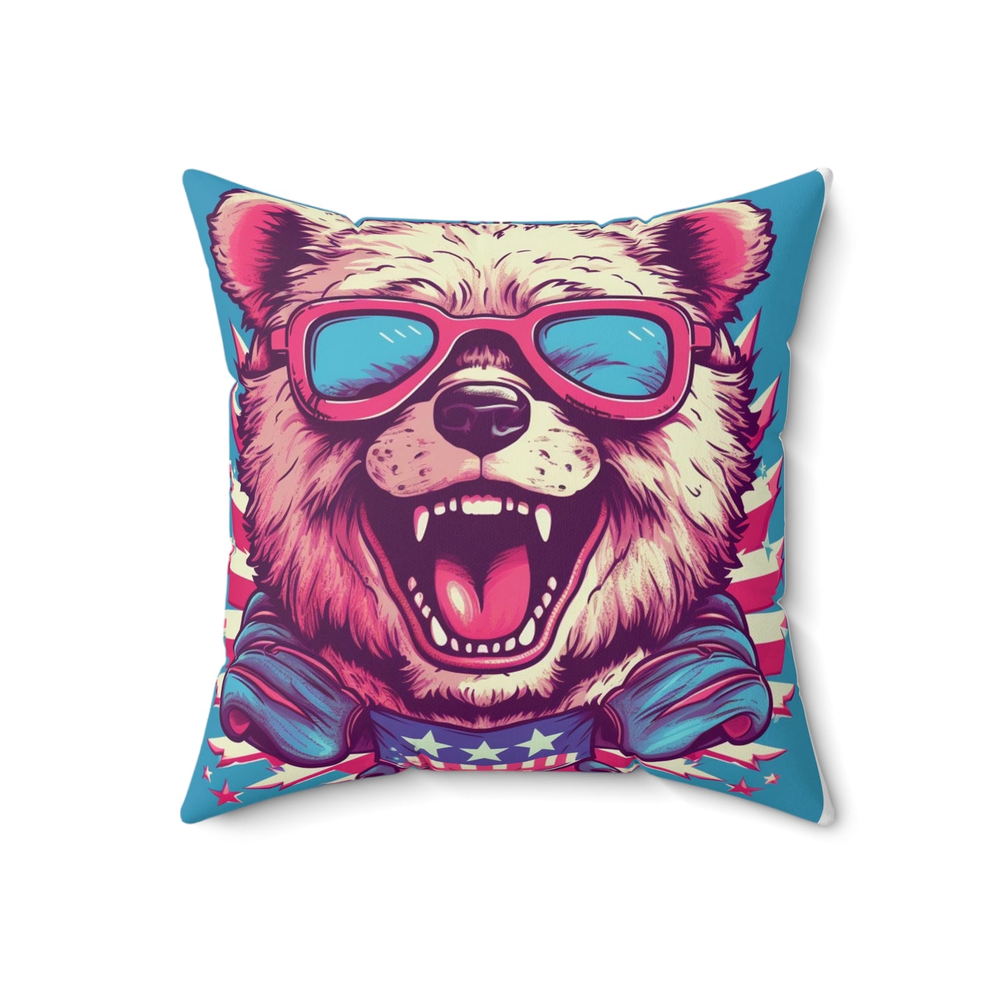 Patriotic Bear USA American Graphic Spun Polyester Square Pillow