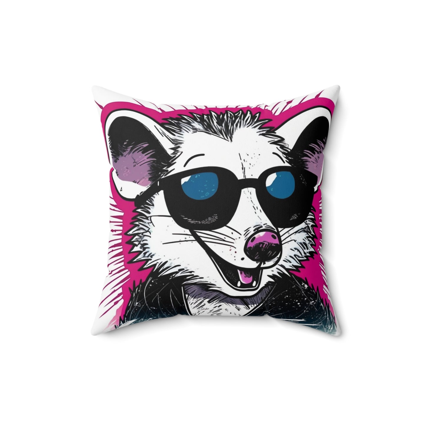 Retro Happy Opossum Graphic Spun Polyester Square Pillow