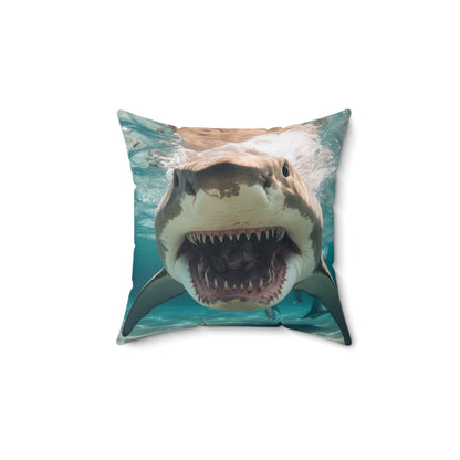 Bull Shark: River Monster Menace - Realistic Dark Water Predator - Spun Polyester Square Pillow