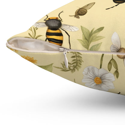 Whimsical Bees & Honeycombs Nature-Friendly Pattern Design Spun Polyester Square Pillow