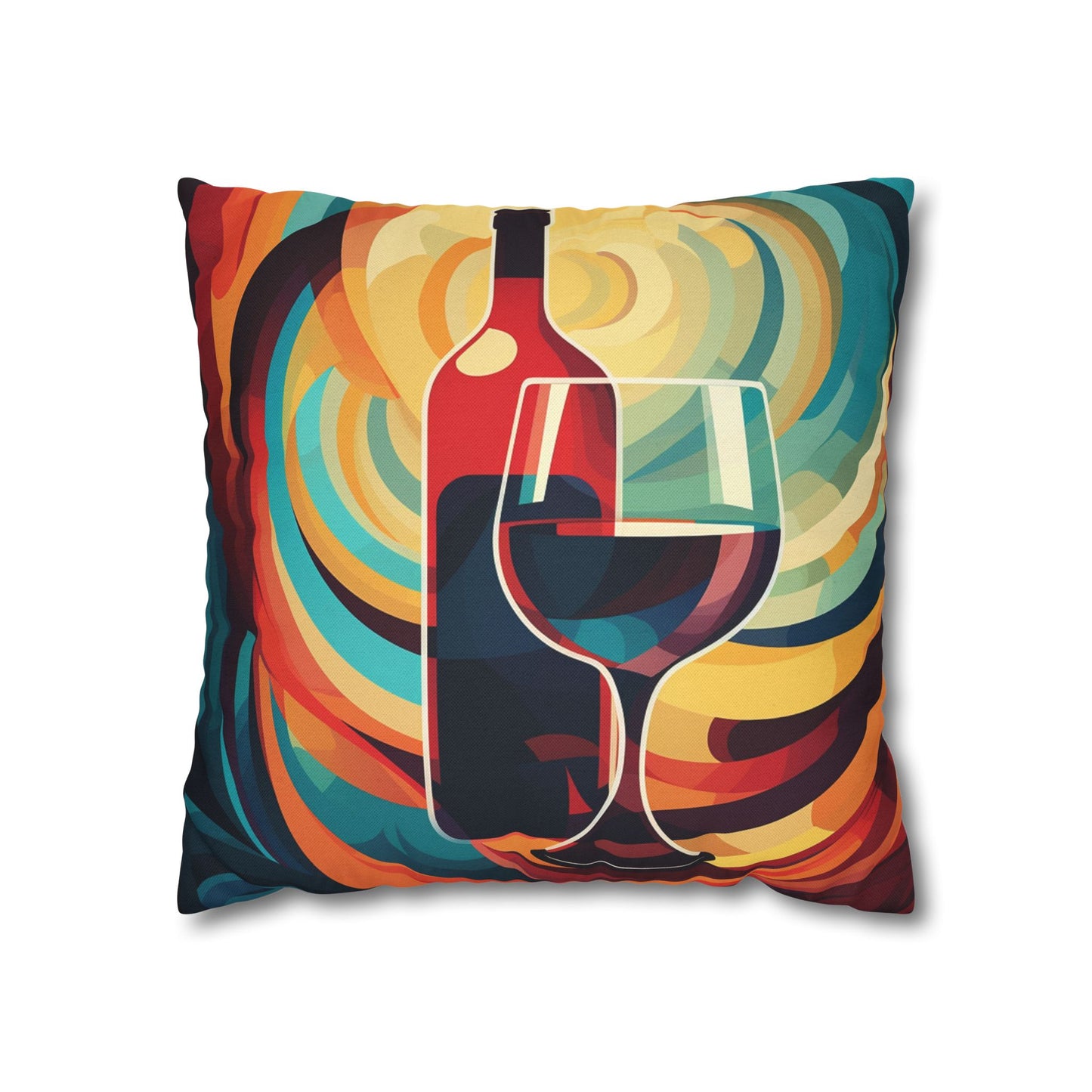 Wine Lover Abstract - Bottle & Glass Design Spun Polyester Square Pillow Case