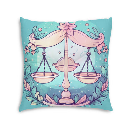 Libra Astrology - Soft Lighting & Pastel Zodiac Sign Symbol - Tufted Floor Pillow, Square