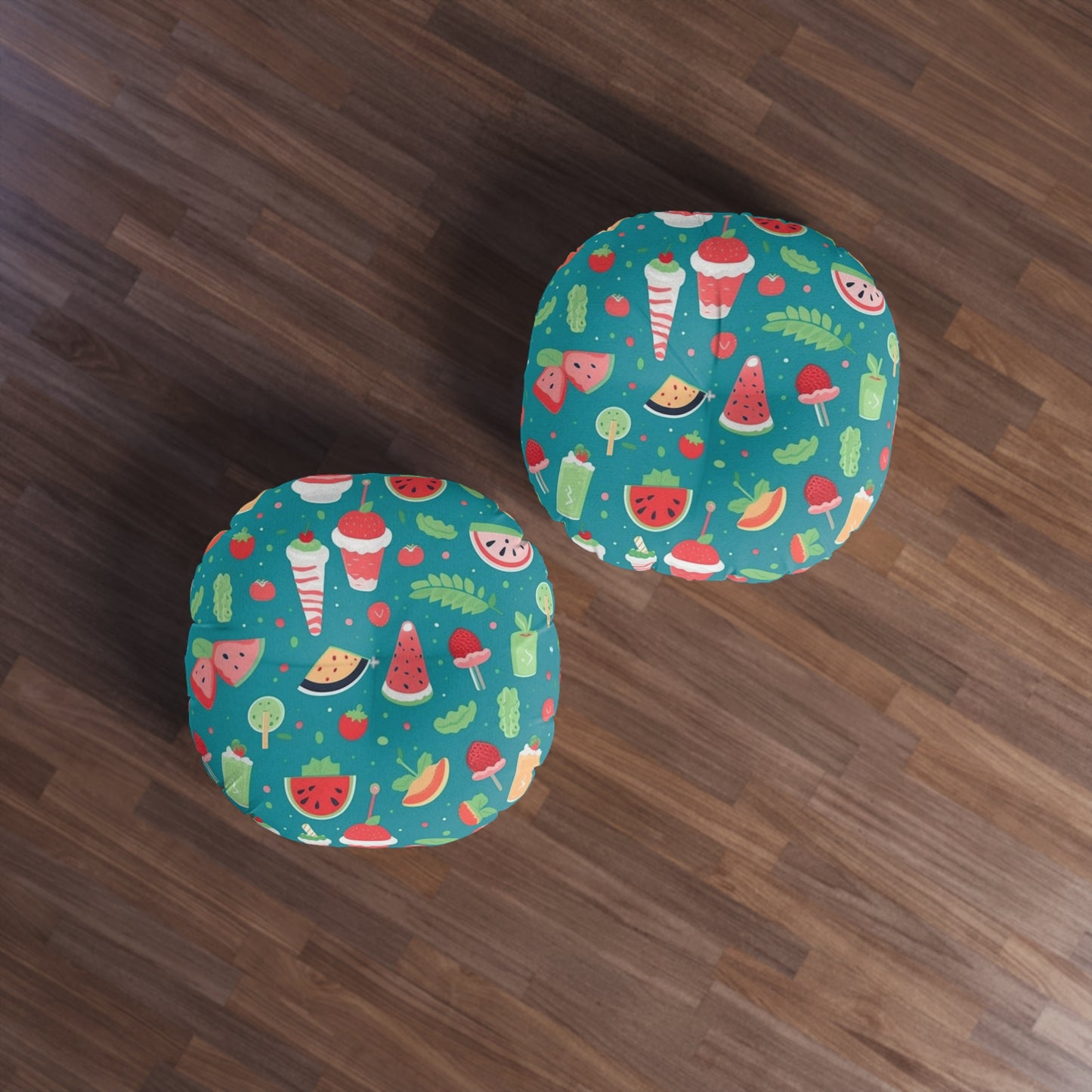 Quirky Summer Food Watermelon Ice Cream Cocktail Pattern Tufted Floor Pillow, Round