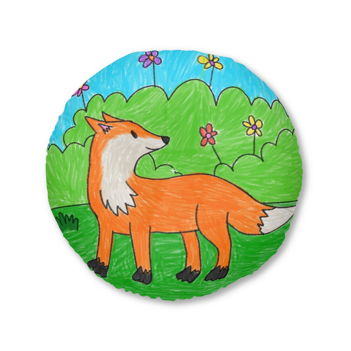 Fox Woodland Animal Foxy Tufted Floor Pillow, Round