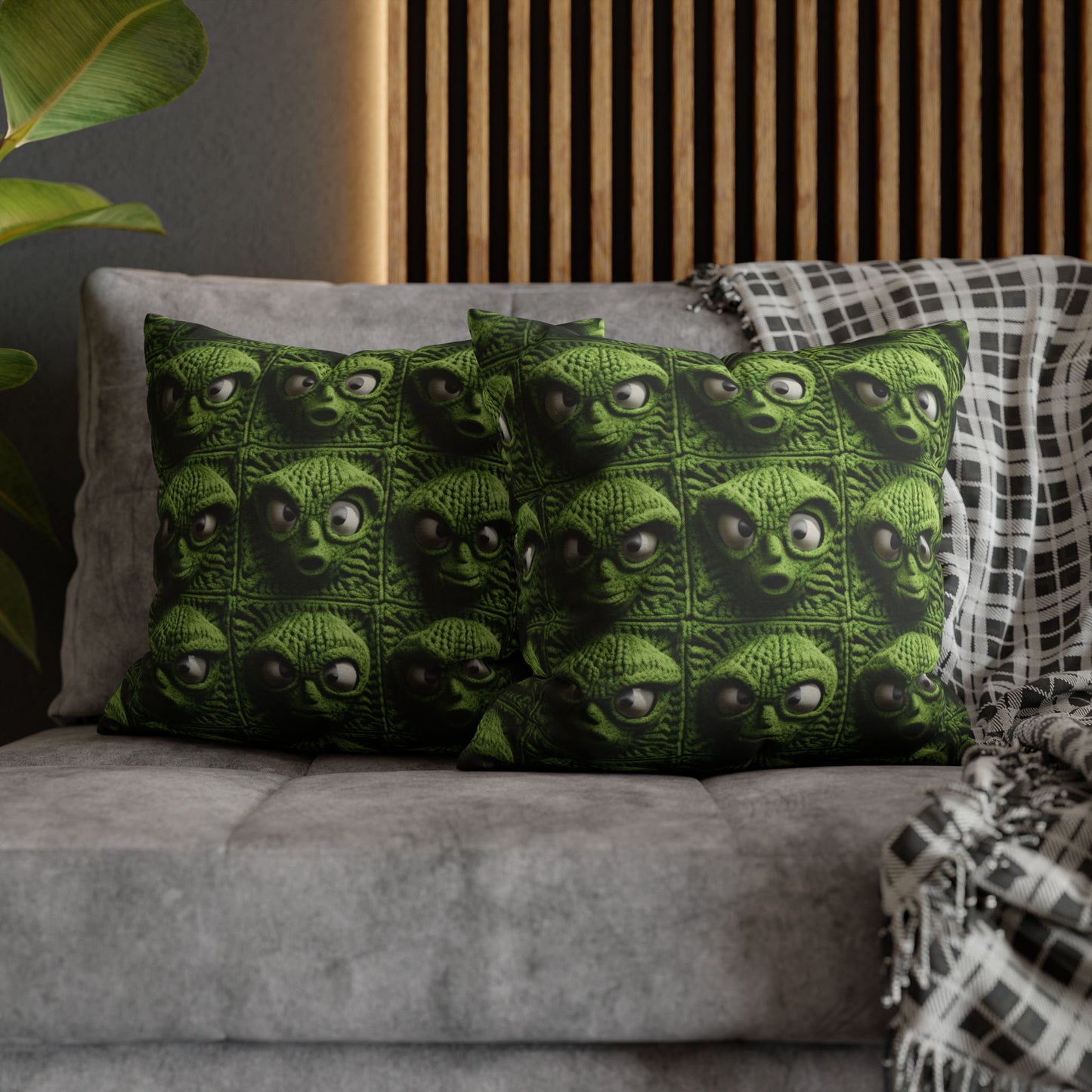 Alien Granny Square Crochet - Galacitc Space Sci fi Fantasy Theme - Spun Polyester Square Pillow Case