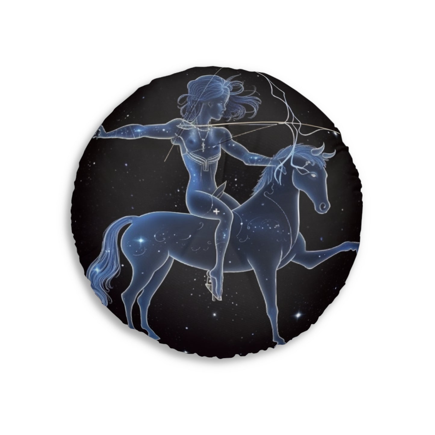 Sagittarius Zodiac in Starlit Universe - Fluorescent Colors - Tufted Floor Pillow, Round