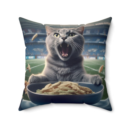 Halftime Football Feline: Screaming Sports Fan Cat Stadium Food Kitten - Spun Polyester Square Pillow