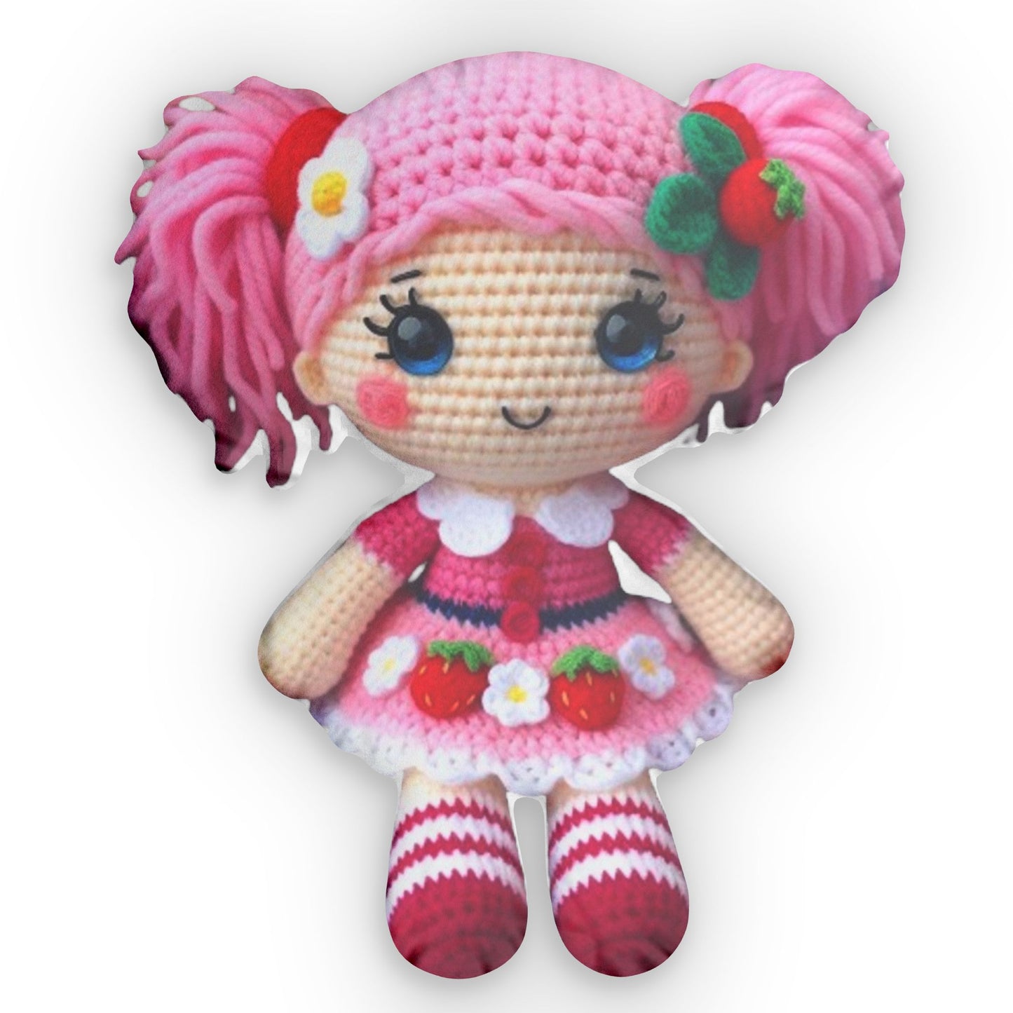 Crochet Doll Strawberry Shortcake Girl | Amigurumi Knitted American Greetings Soft Plushie | Birthday Gift Box For Her | Shaped Pillow