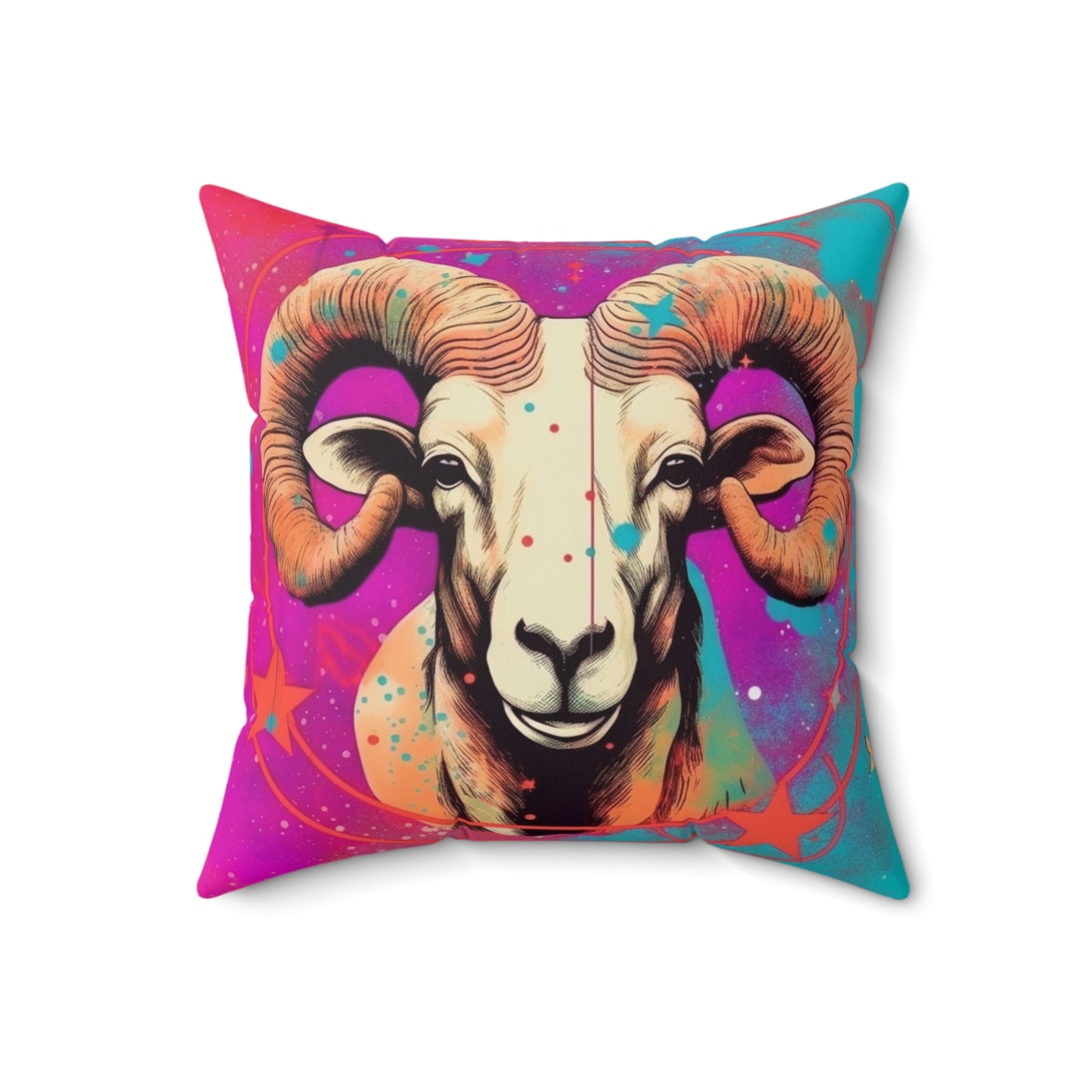 Pop Art Aries Constellation - Vibrant Zodiac Ram Symbol - Spun Polyester Square Pillow