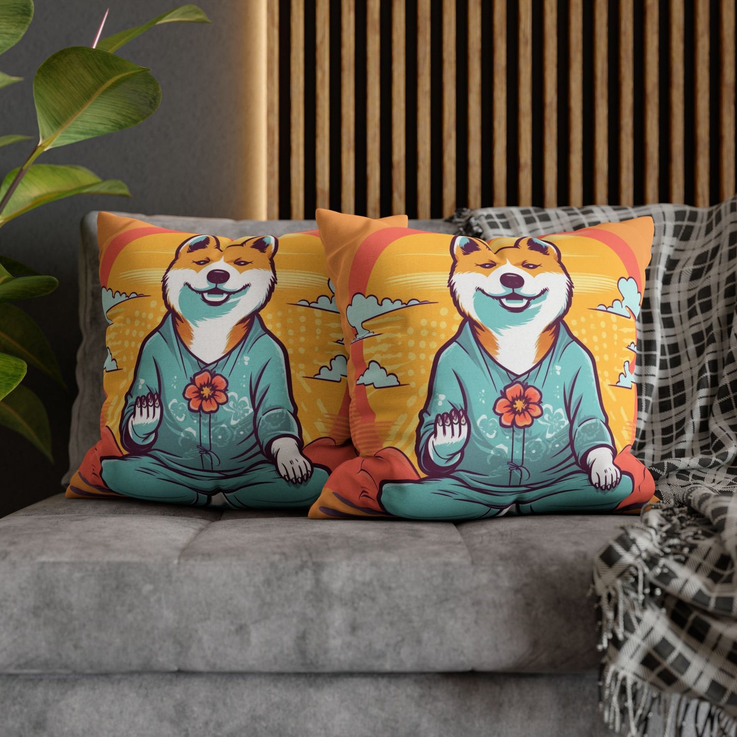 Shiba Inu Yoga Crypto Dog Japanese Namaste: Spun Polyester Square Pillow Case