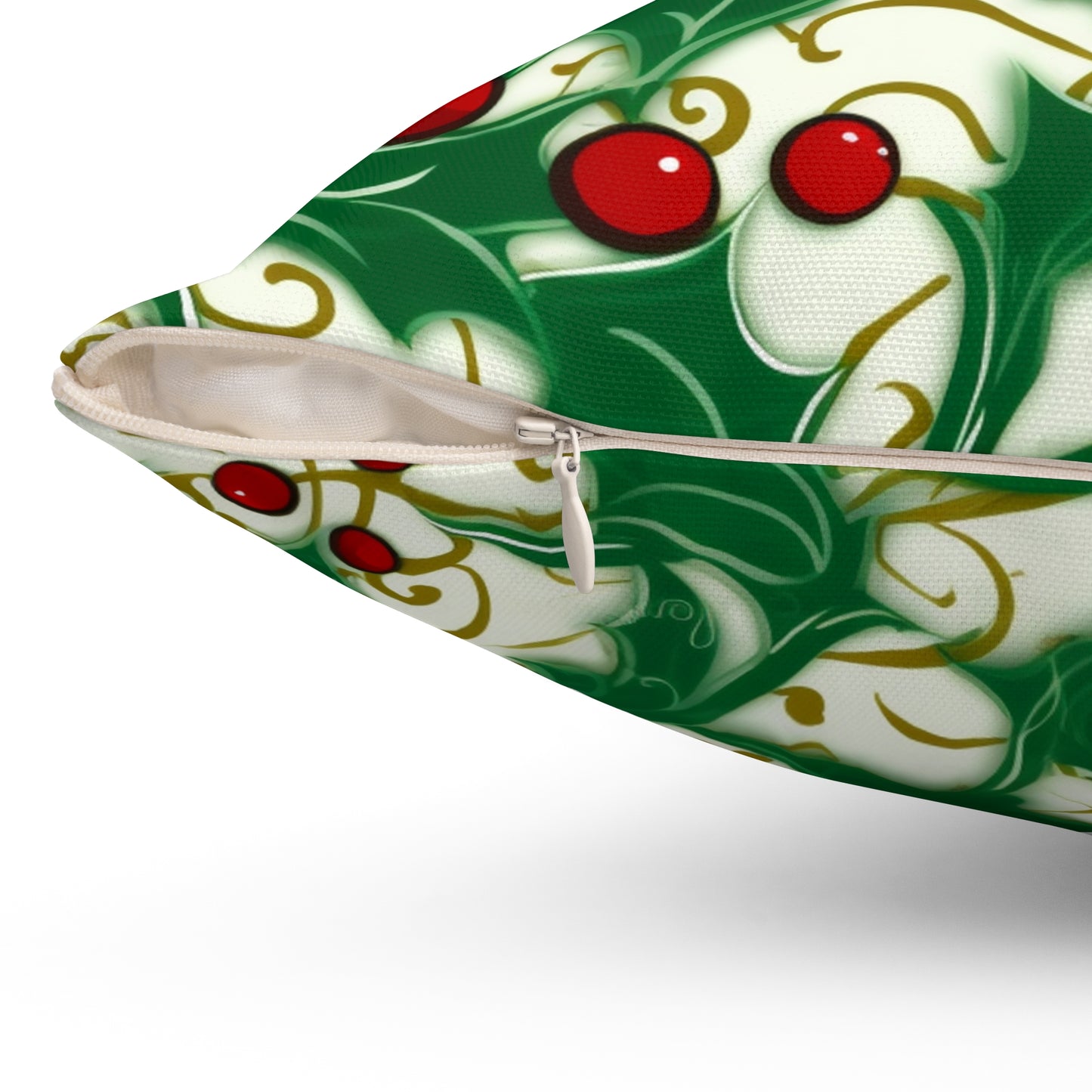 Holiday Elegance: Christmas Holly Swirls Design - Spun Polyester Square Pillow