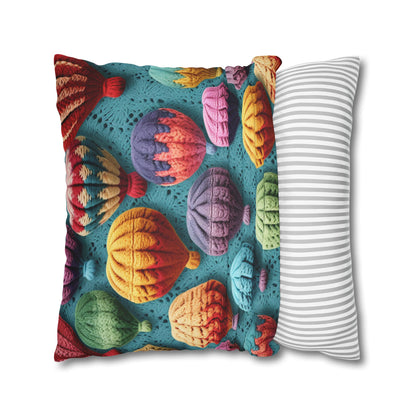 Crochet Hot Air Balloons Sky Travel Transport Scenic Style - Spun Polyester Square Pillow Case