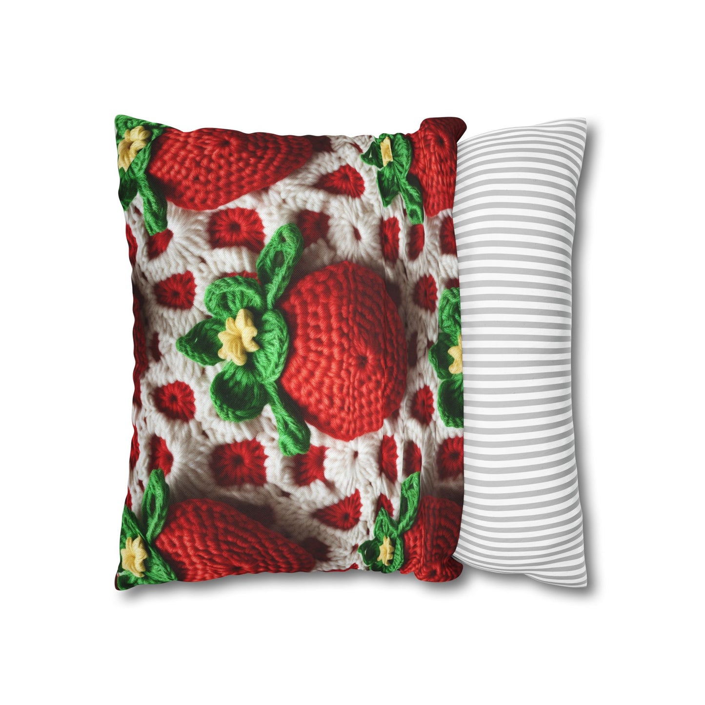 Strawberry Crochet Pattern - Amigurumi Strawberries - Fruit Design for Home and Gifts - Spun Polyester Square Pillow Case