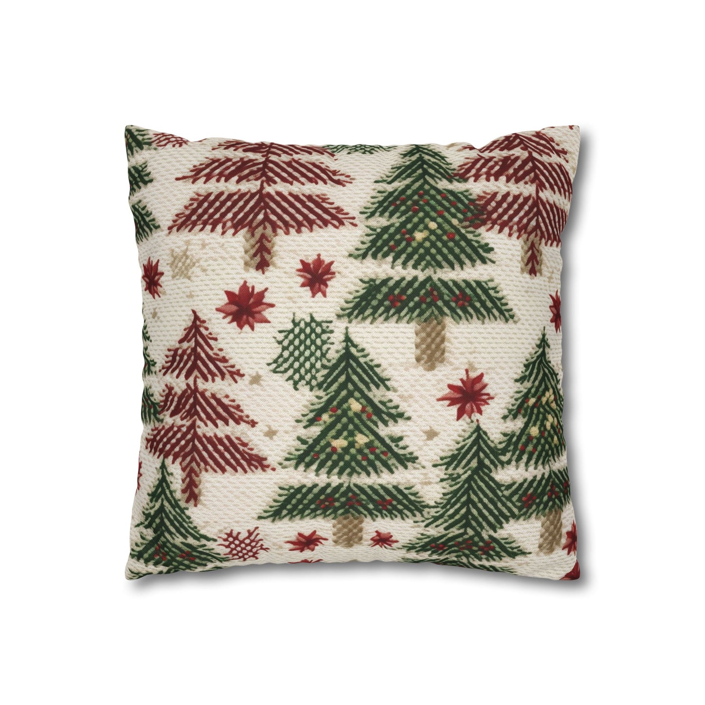 Embroidered Christmas Winter, Festive Holiday Stitching, Classic Seasonal Design - Spun Polyester Square Pillow Case