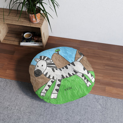 Zebra Graphic Hipster Zebra Animal Tufted Floor Pillow, Round