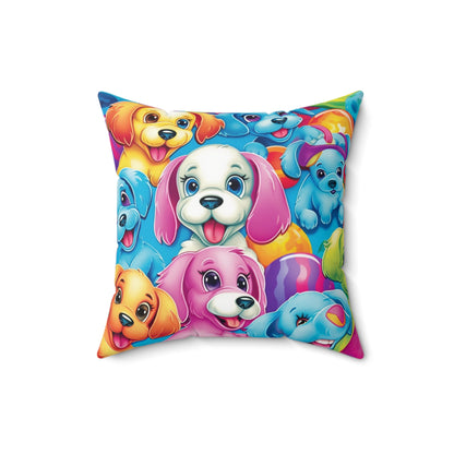 Happy Puppy & Dog Design - Vivid and Eye-Catching - Spun Polyester Square Pillow