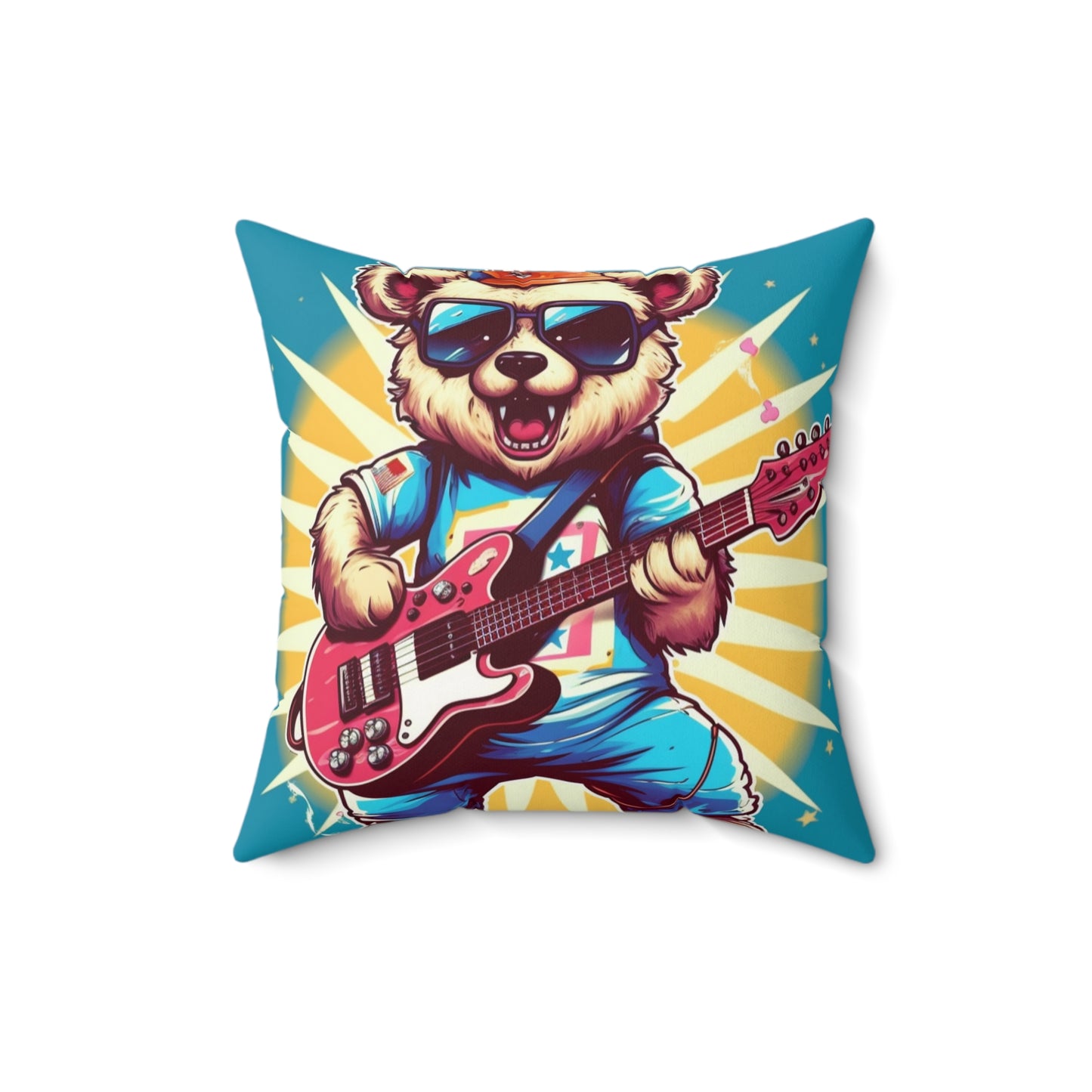 Bear Guitarist Music Guitar Player Animal Graphic Spun Polyester Square Pillow