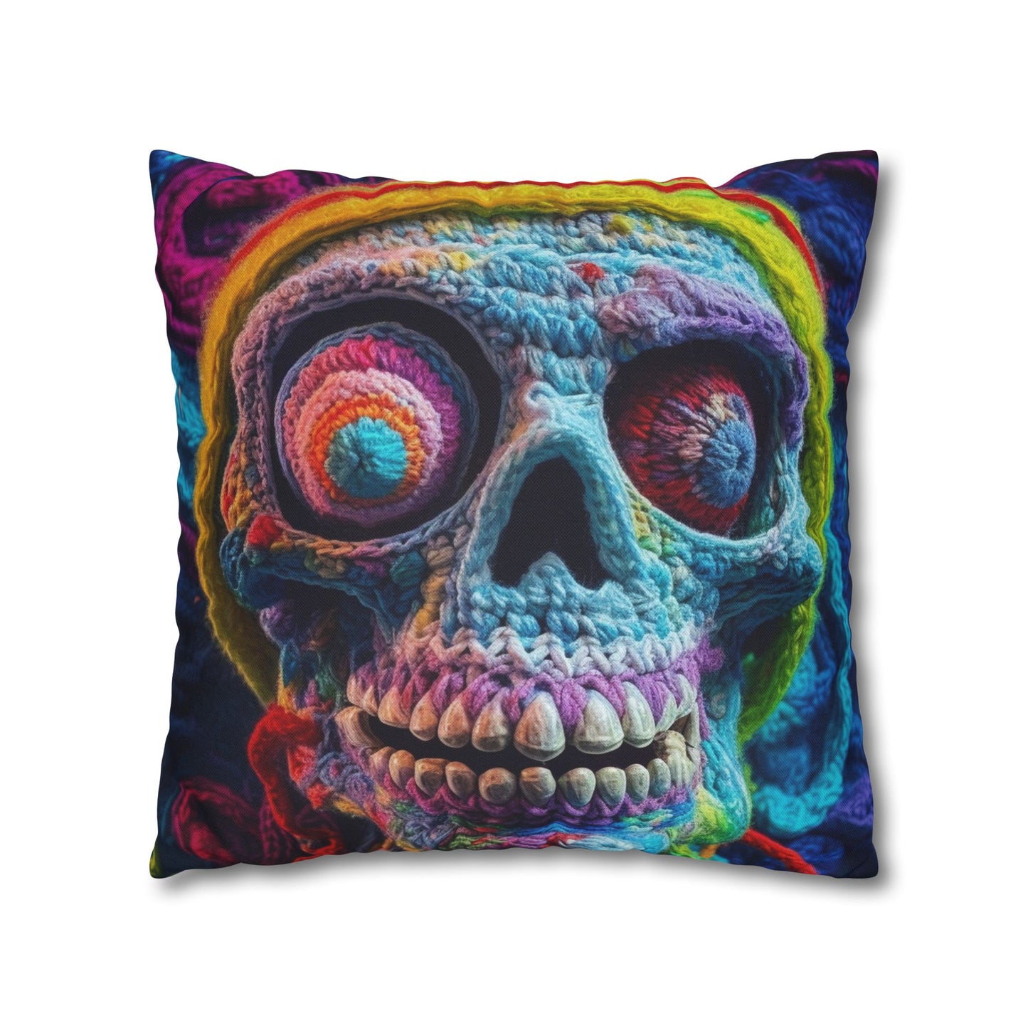 Crochet Skull Halloween Scary Horror Design - Spun Polyester Square Pillow Case