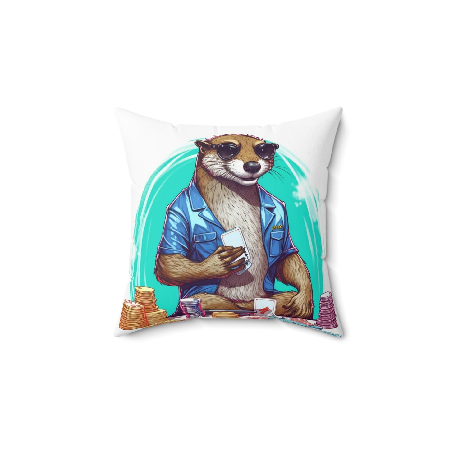 Otter Poker Player Champ Card Holder Graphic Spun Polyester Square Pillow