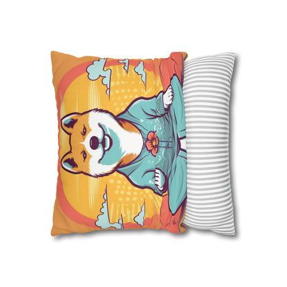 Shiba Inu Yoga Crypto Dog Japanese Namaste: Spun Polyester Square Pillow Case