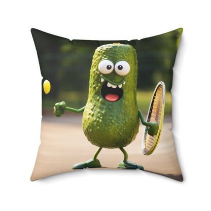 Pickle Playing Pickleball: Serve, Paddle, Game - Court Sport - Spun Polyester Square Pillow