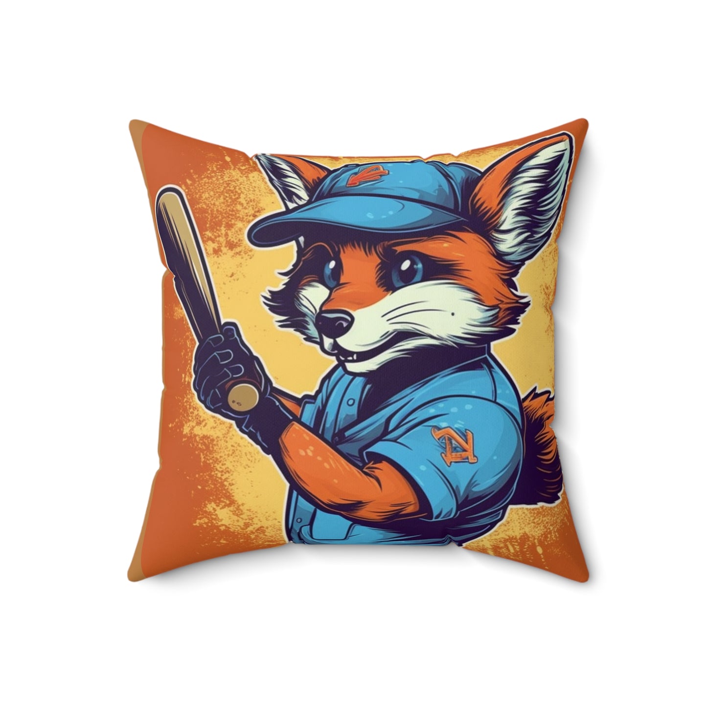 Fox Baseball Sport Player Athletic Graphic Spun Polyester Square Pillow