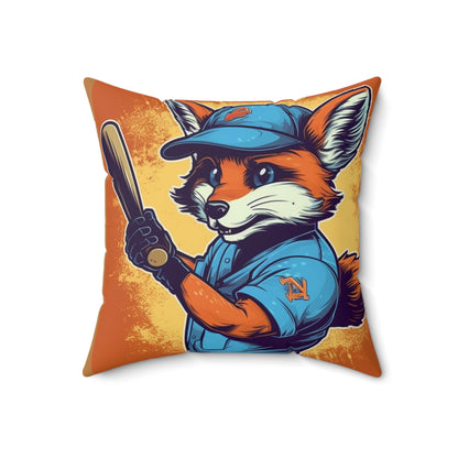 Fox Baseball Sport Player Athletic Graphic Spun Polyester Square Pillow