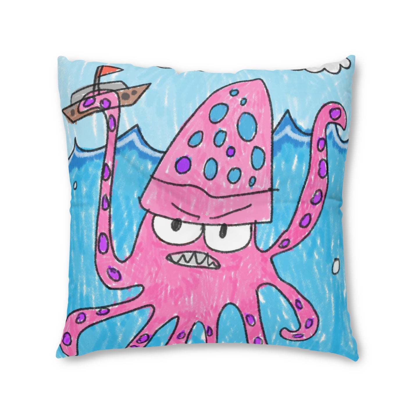 The Kraken Octopus Clean Graphic Tufted Floor Pillow, Square