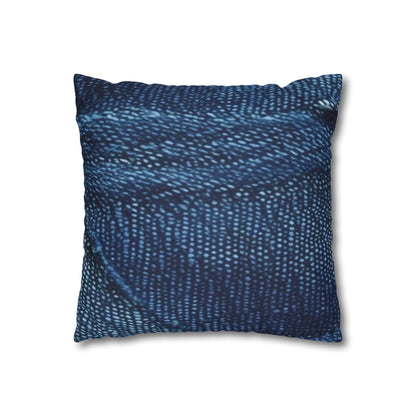 Dark Blue: Distressed Denim-Inspired Fabric Design - Spun Polyester Square Pillow Case