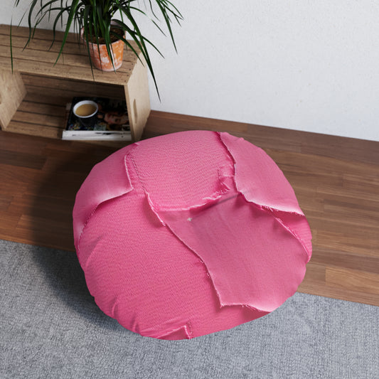 Distressed Neon Pink: Edgy, Ripped Denim-Inspired Doll Fabric - Tufted Floor Pillow, Round