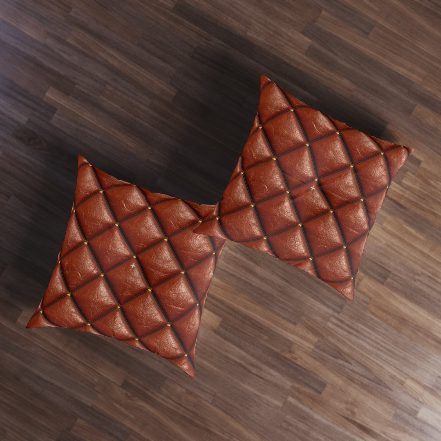 Brown Leather Cognac Pattern Rugged Durable Design Style - Tufted Floor Pillow, Square