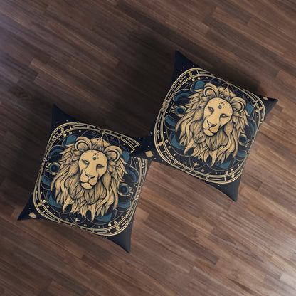 Leo Zodiac Sign - Mystic Circle Astrology Art Cosmic constellation - Tufted Floor Pillow, Square