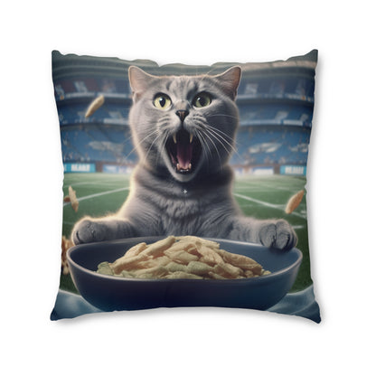 Halftime Football Feline: Screaming Sports Fan Cat Stadium Food Kitten - Tufted Floor Pillow, Square