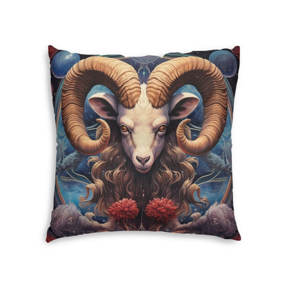 Aries Zodiac Ram - Vibrant Astrological Sign Cosmic Space Symbol - Tufted Floor Pillow, Square