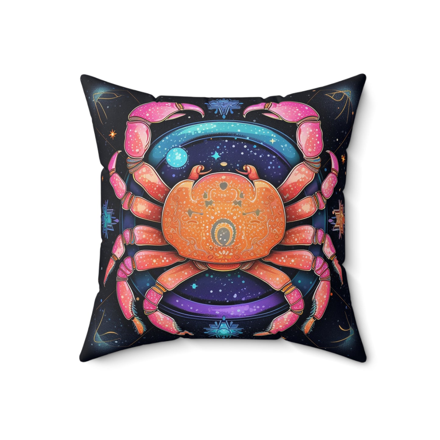 Rainbow Celestial Crab - Vibrant Cancer Zodiac Sign Art - Spun Polyester Square Pillow