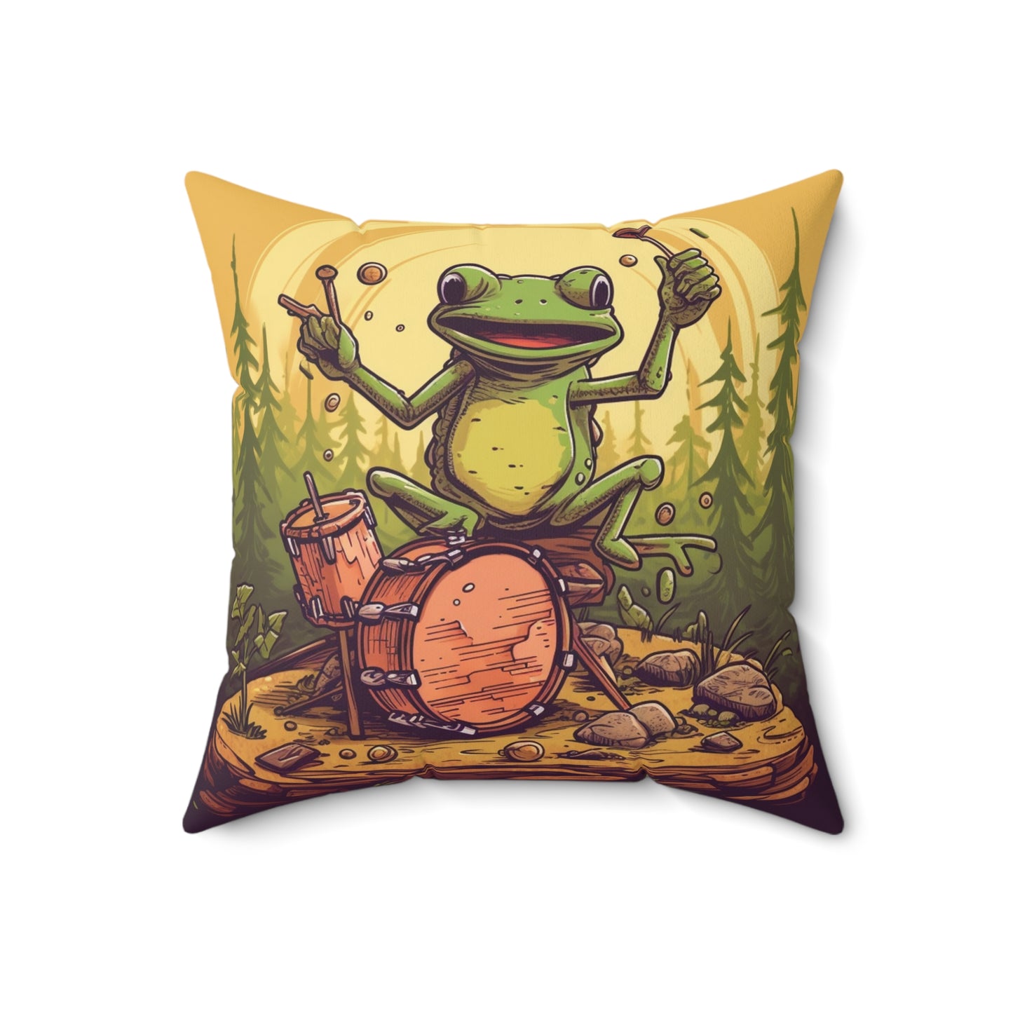 Frog Swamp Drum Player Music Graphic Spun Polyester Square Pillow