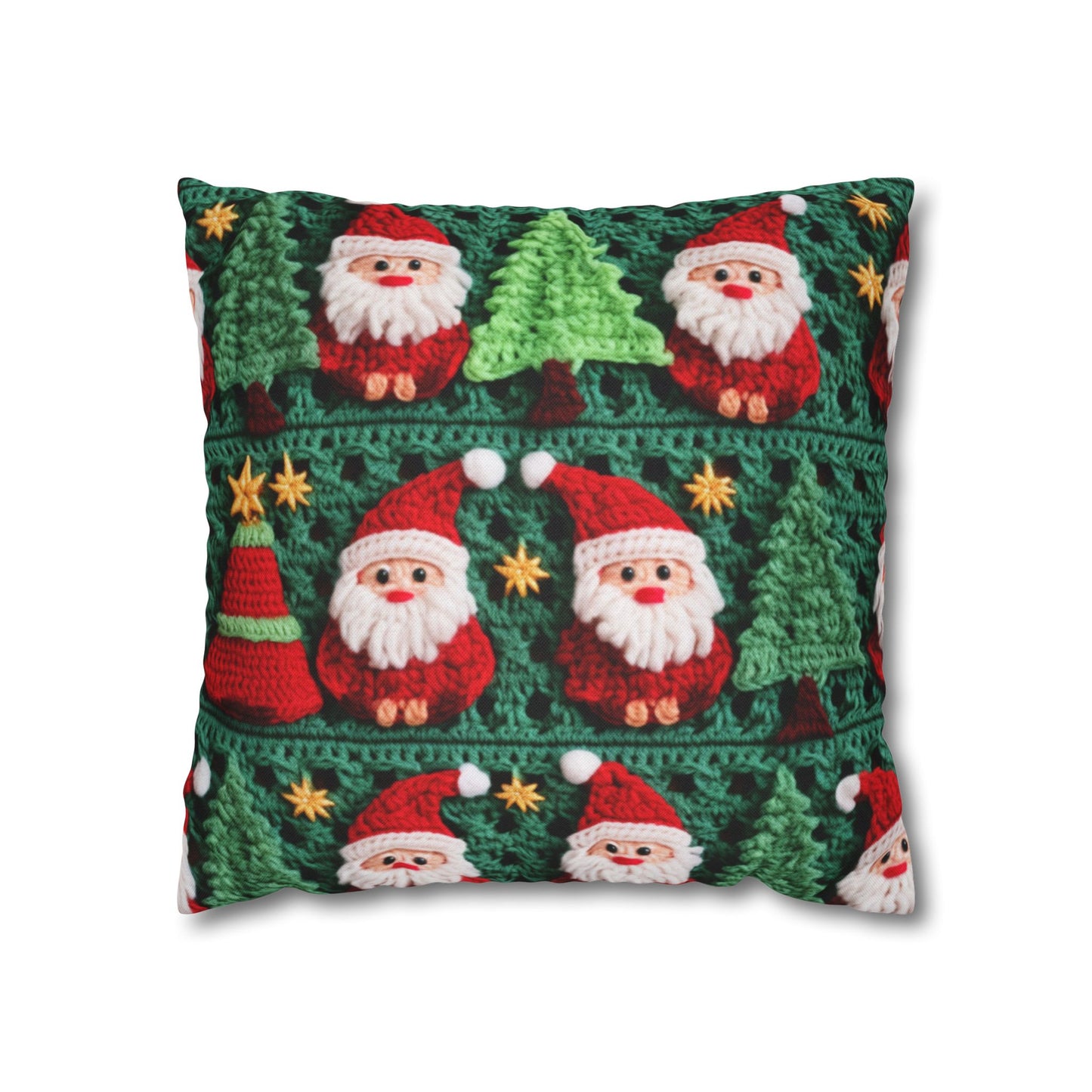 Santa Claus Crochet Pattern, Christmas Design, Festive Holiday Decor, Father Christmas Motif. Perfect for Yuletide Celebration - Spun Polyester Square Pillow Case