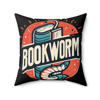 Bookworm Badge Graphic: Retro-Style Book Lover Emblem - Spun Polyester Square Pillow