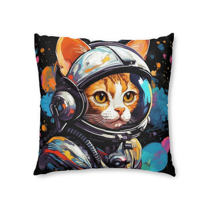 Astro Cat Adventure Feline - Pop Art, Floating in Cosmic Space - Tufted Floor Pillow, Square