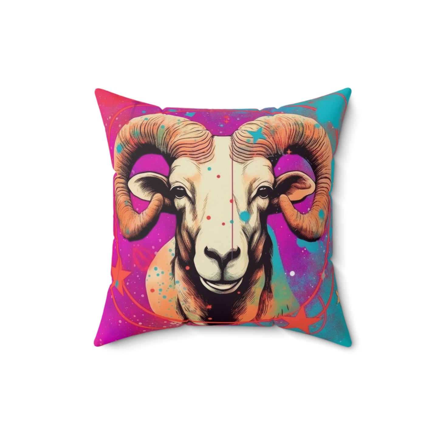 Pop Art Aries Constellation - Vibrant Zodiac Ram Symbol - Spun Polyester Square Pillow