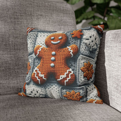 Festive Gingerbread Charm: Christmas Crochet Amigurumi with Granny Squares and Snowflake Accents - Spun Polyester Square Pillow Case