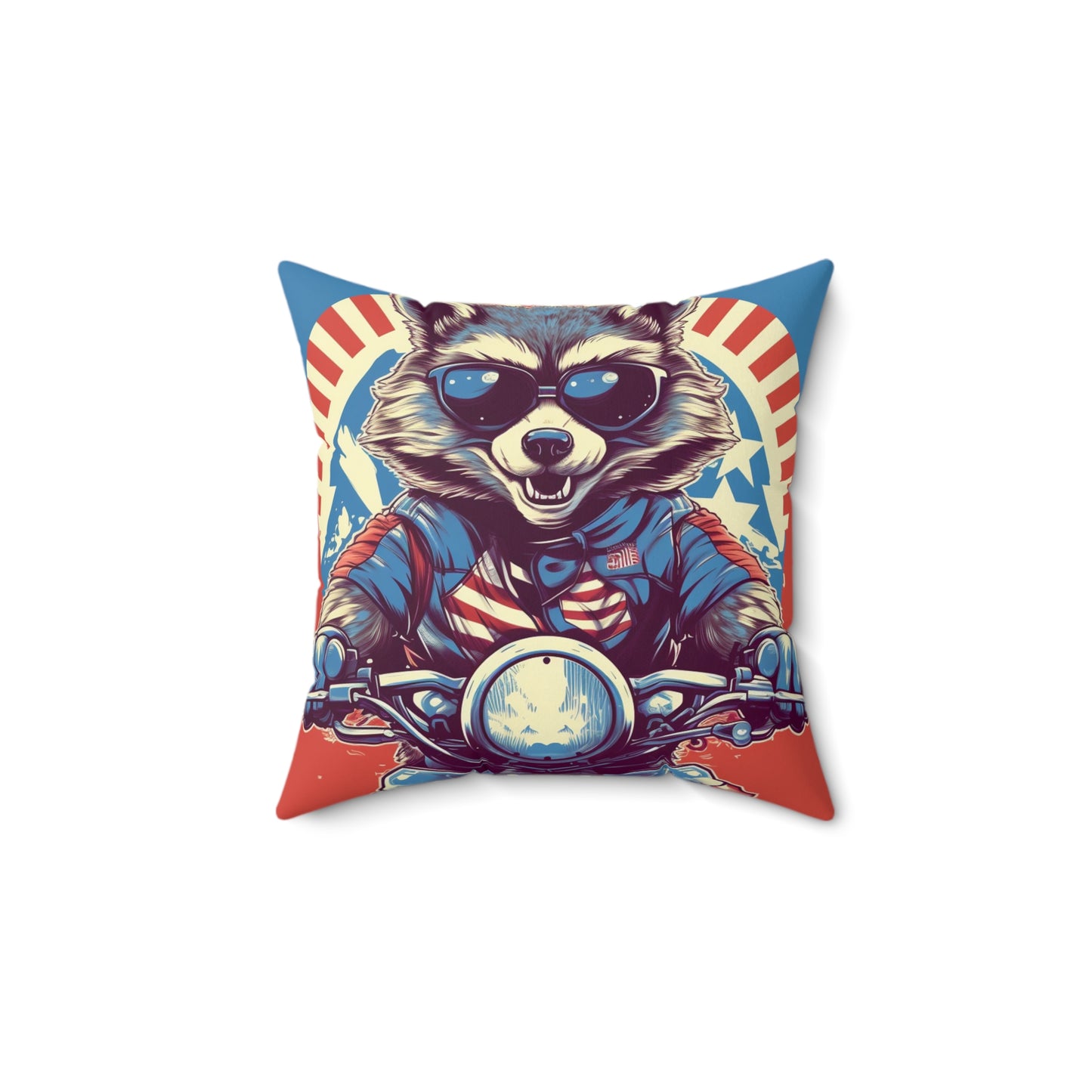 Raccoon Motorcycle Bike Rider Furry Animal Graphic Spun Polyester Square Pillow