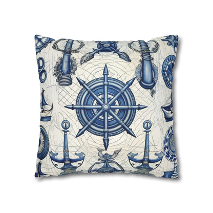 Nautical Theme Art - Anchors, Ropes, Compass Spun Polyester Square Pillow Case