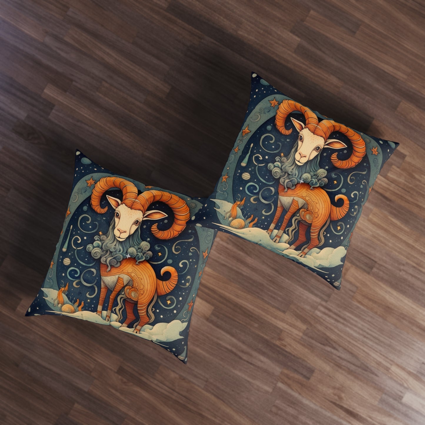 Capricorn Zodiac Children's Book Style Humorous Design - Tufted Floor Pillow, Square