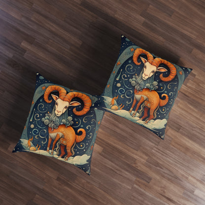 Capricorn Zodiac Children's Book Style Humorous Design - Tufted Floor Pillow, Square