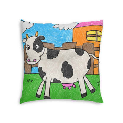 Cow Moo Farm Barn Animal Character Tufted Floor Pillow, Square