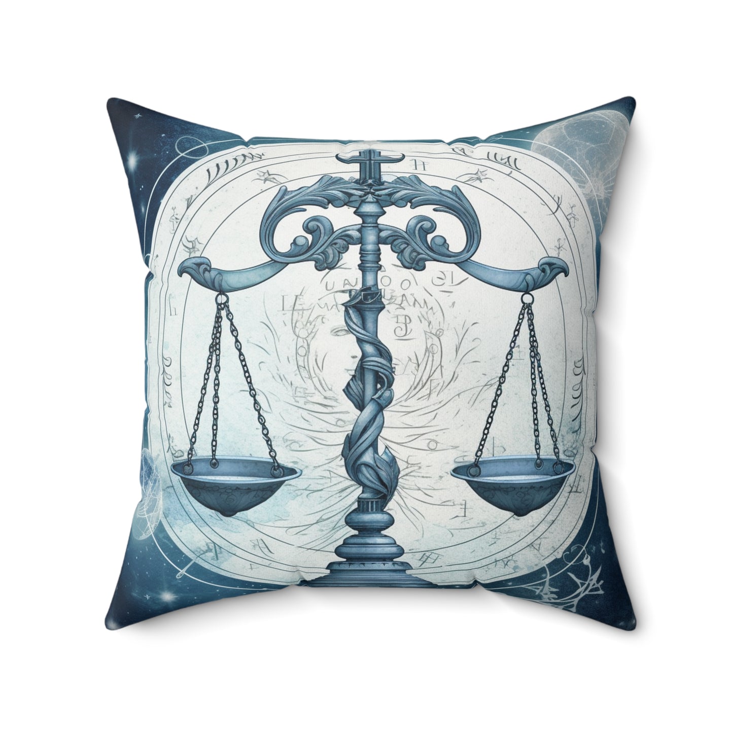 Blue Tones Libra Zodiac Cosmic Astro - Balance Scale & Symbols - Spun Polyester Square Pillow