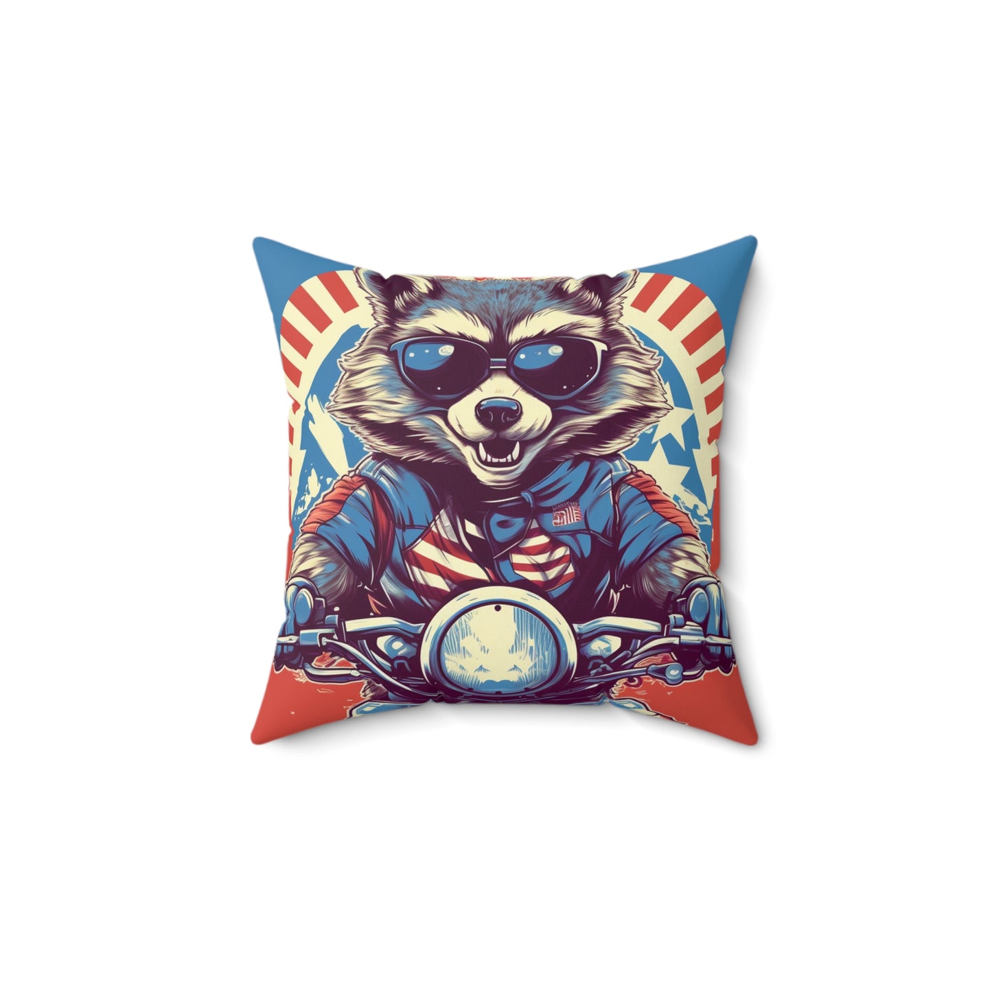 Raccoon Motorcycle Bike Rider Furry Animal Graphic Spun Polyester Square Pillow